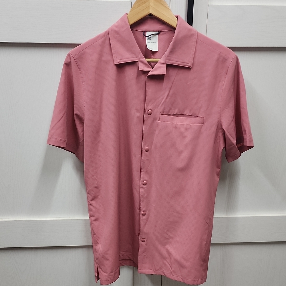 All in Motion Men's Casual Pink Snap Button Down Shirt Breathable